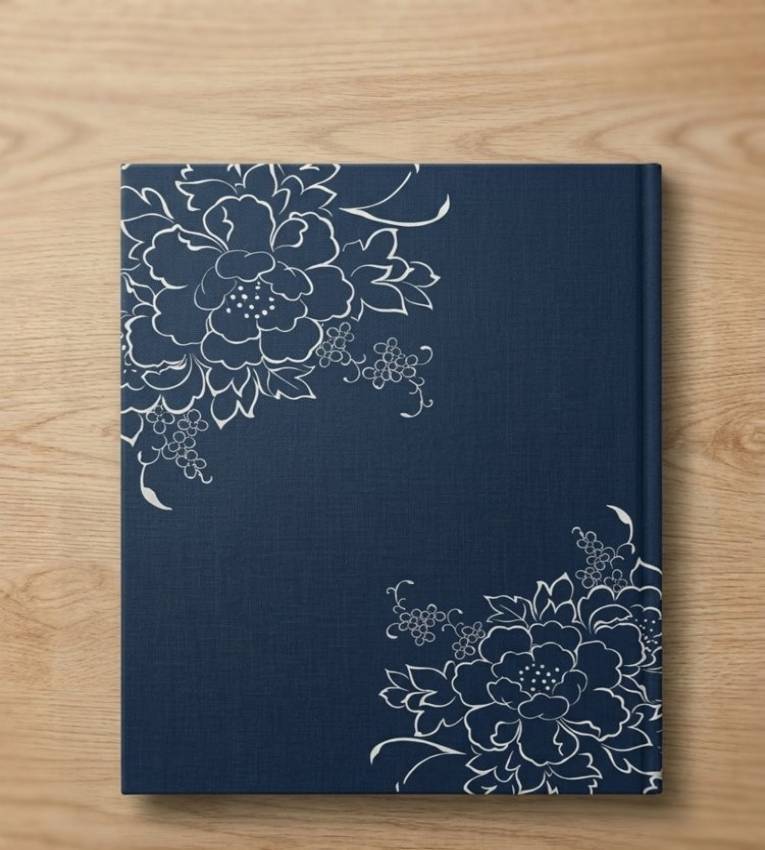 Porte-menu A4 Premium 8-en-1 en Similicuir – Design Élégant Bleu Marine Floral